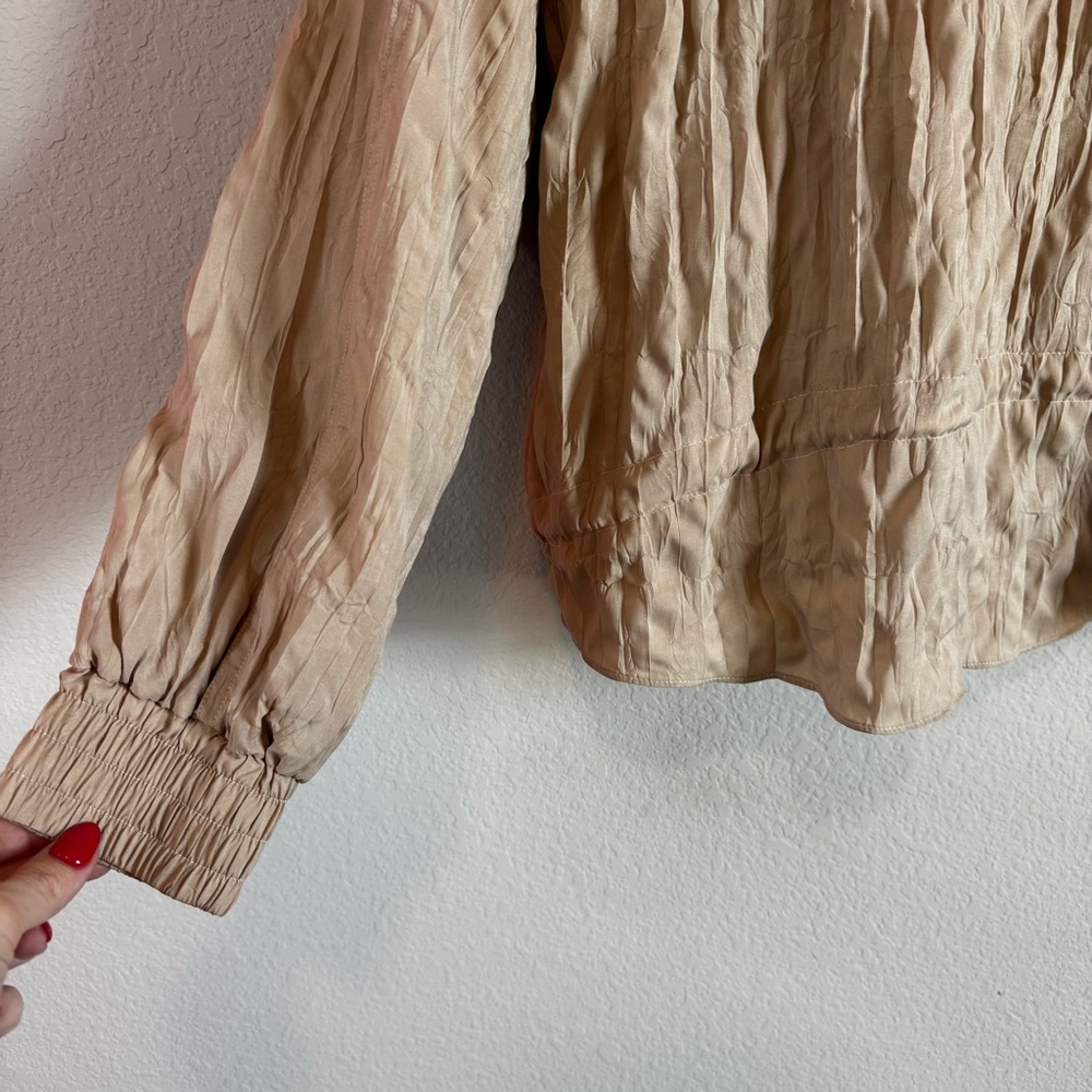 Free People Movement Let's Go Out Tan White Ruffle Pullover Jacket Size M - Picture 10 of 10